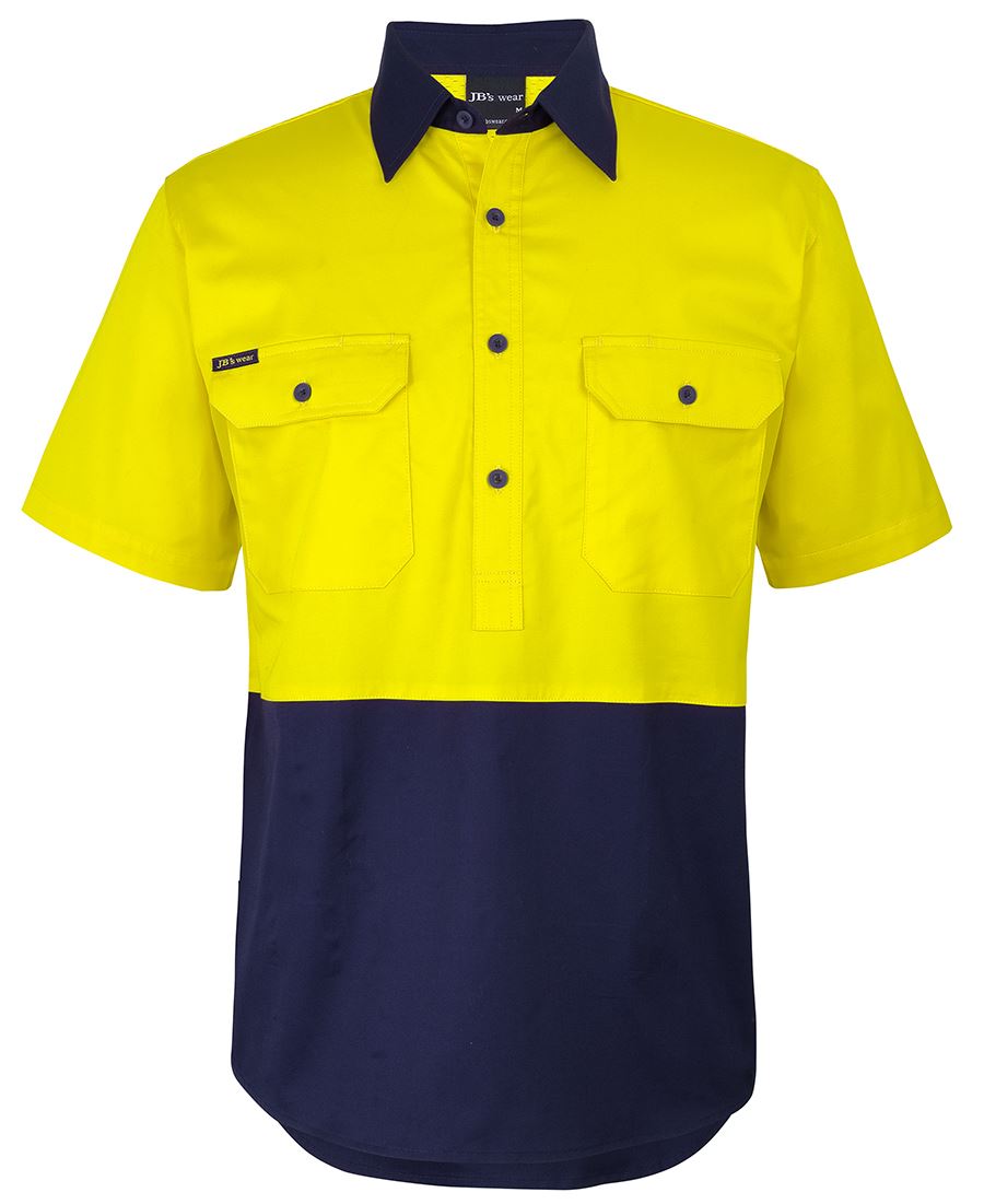 6HVCW - JB's Hi Vis CLOSE FRONT S/S 150G WORK SHIRT - UNBRANDED