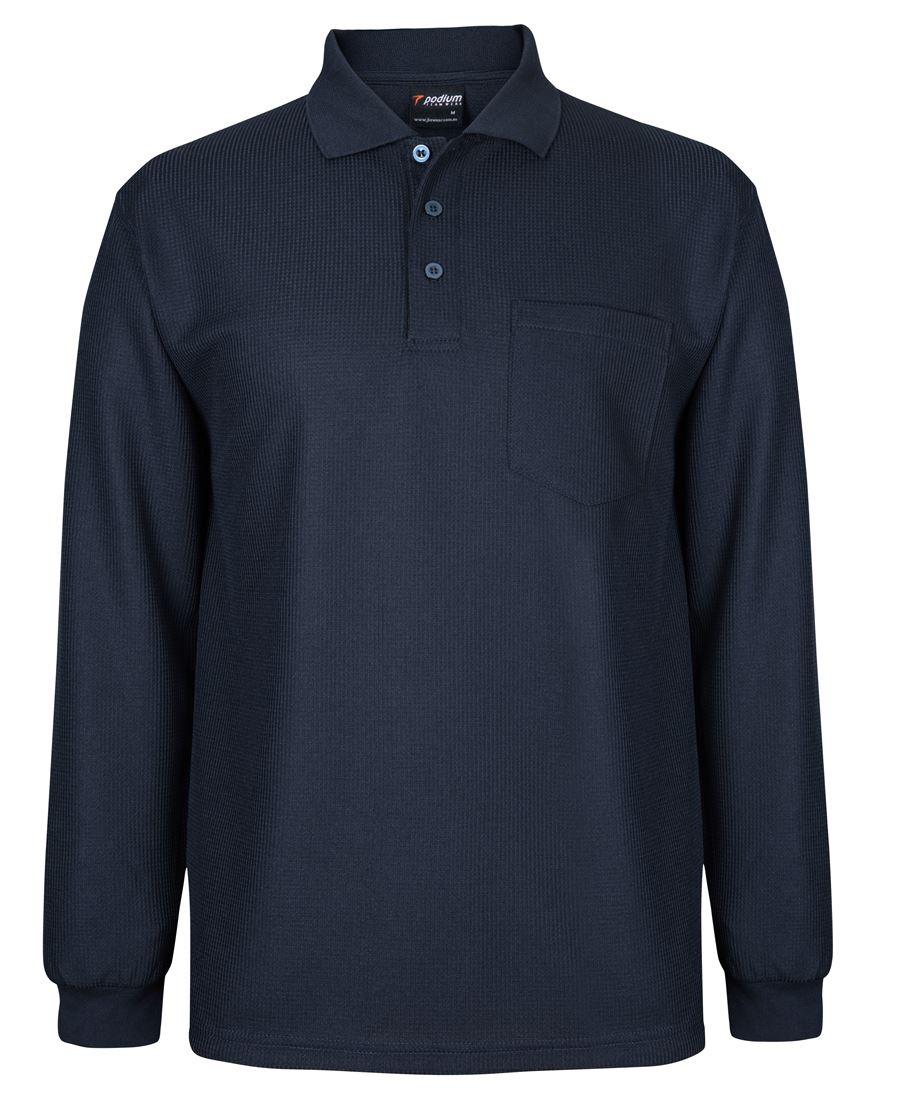 7WPL - PODIUM L/S WAFFLE POCKET POLO - UNBRANDED