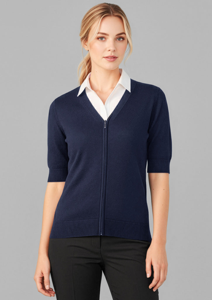 CK962LC - Womens Zip Front Short Sleeve Knit Cardigan - UNBRANDED