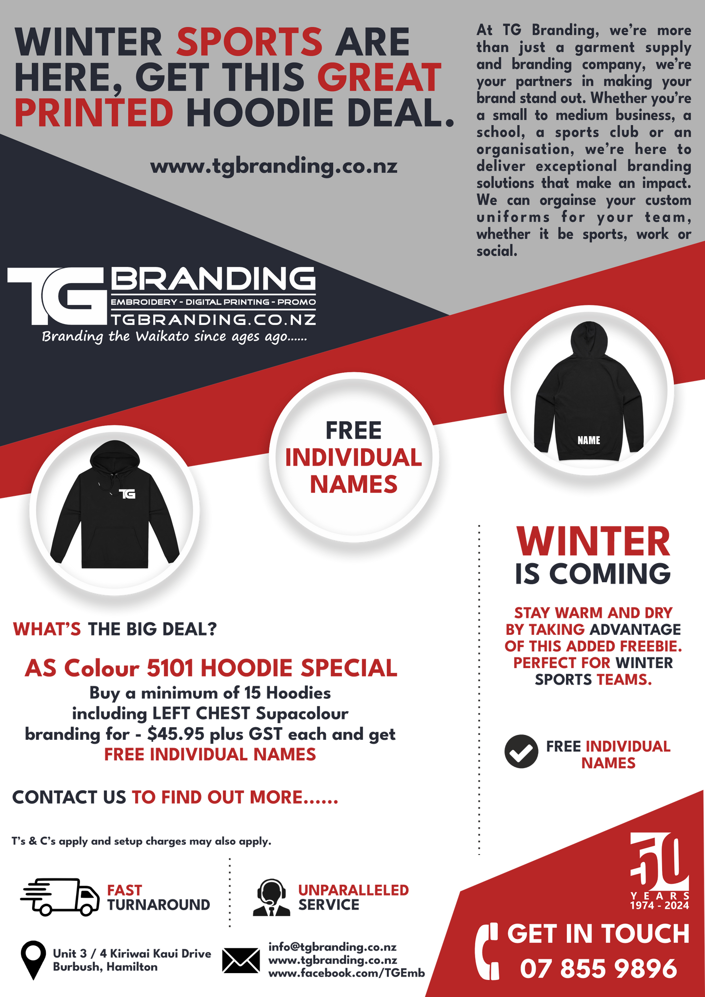 Buy 15 x Hoodies Branded LEFT CHEST and get FREE Individual Names