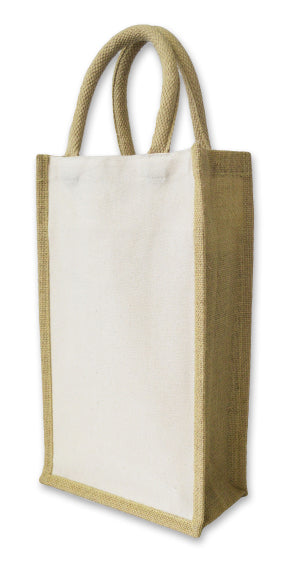 1196 - Eco Jute 2 Bottle Wine Bag - UNBRANDED