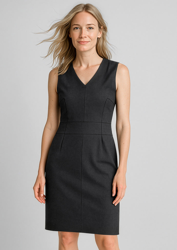 34021 - Womens Comfort Wool Stretch Sleeveless V-Neck Dress - UNBRANDED
