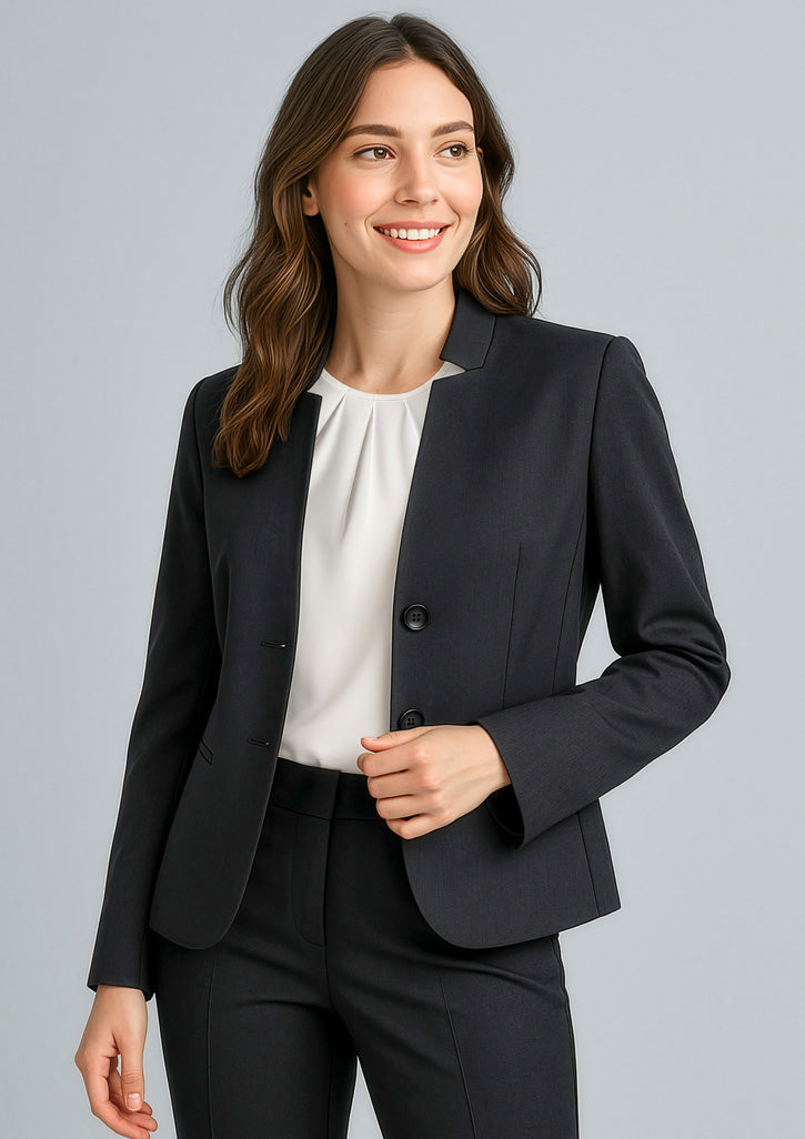 60113 - Womens Cool Stretch Short Jacket with Reverse Lapel - UNBRANDED