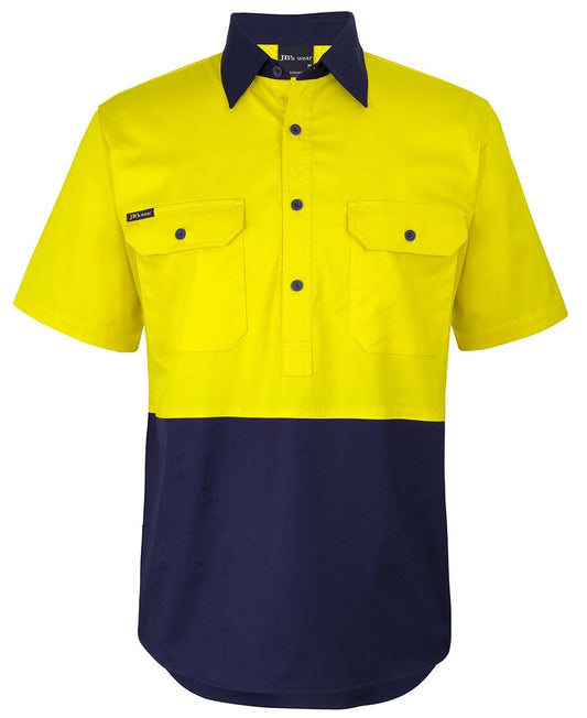 6HVCW - JB's Hi Vis CLOSE FRONT S/S 150G WORK SHIRT   - UNBRANDED