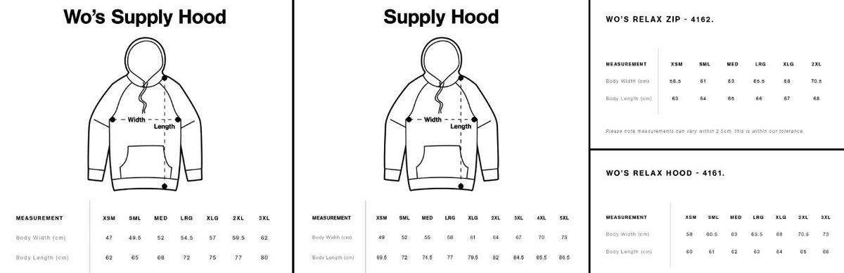 Sizing guide for Bridge to Bridge - HOODIES