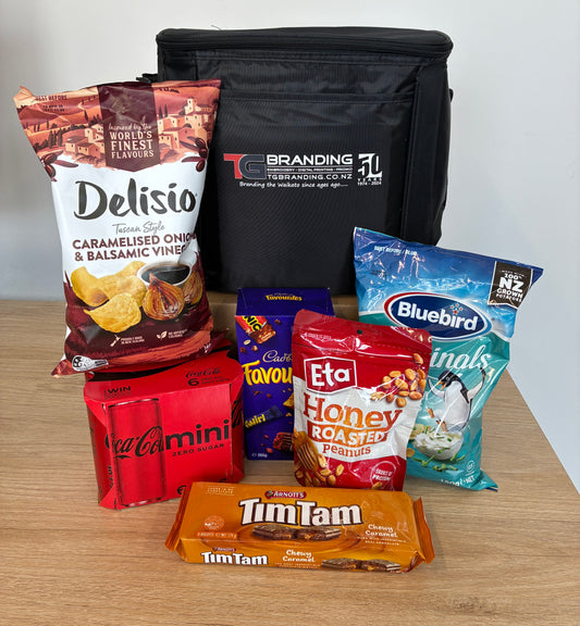 CHRISTMAS COOLER - B340 STARTER - BRANDED WITH YOUR LOGO AND FILLED WITH GOODIES