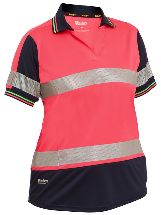 BKL1225T - Women's Taped Two Tone Hi Vis V-Neck Polo - UNBRANDED