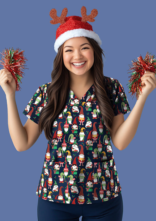 CST546LS - Womens Christmas V-Neck Short Sleeve Scrub Top - UNBRANDED