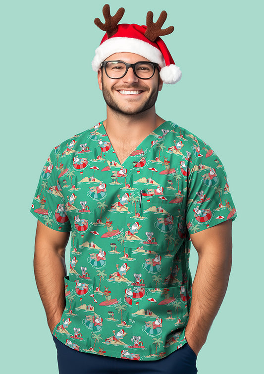 CST547US - Unisex Christmas V-Neck Short Sleeve Scrub Top - UNBRANDED