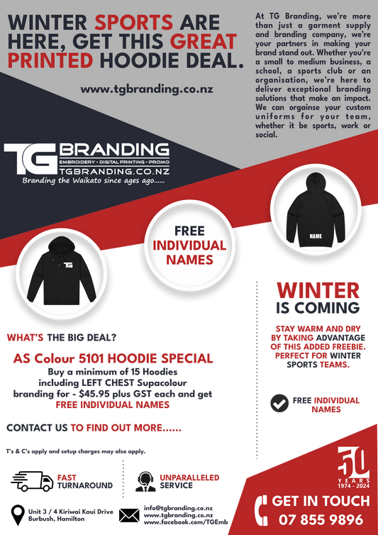 Buy 15 x Hoodies Branded LEFT CHEST and get FREE Individual Names