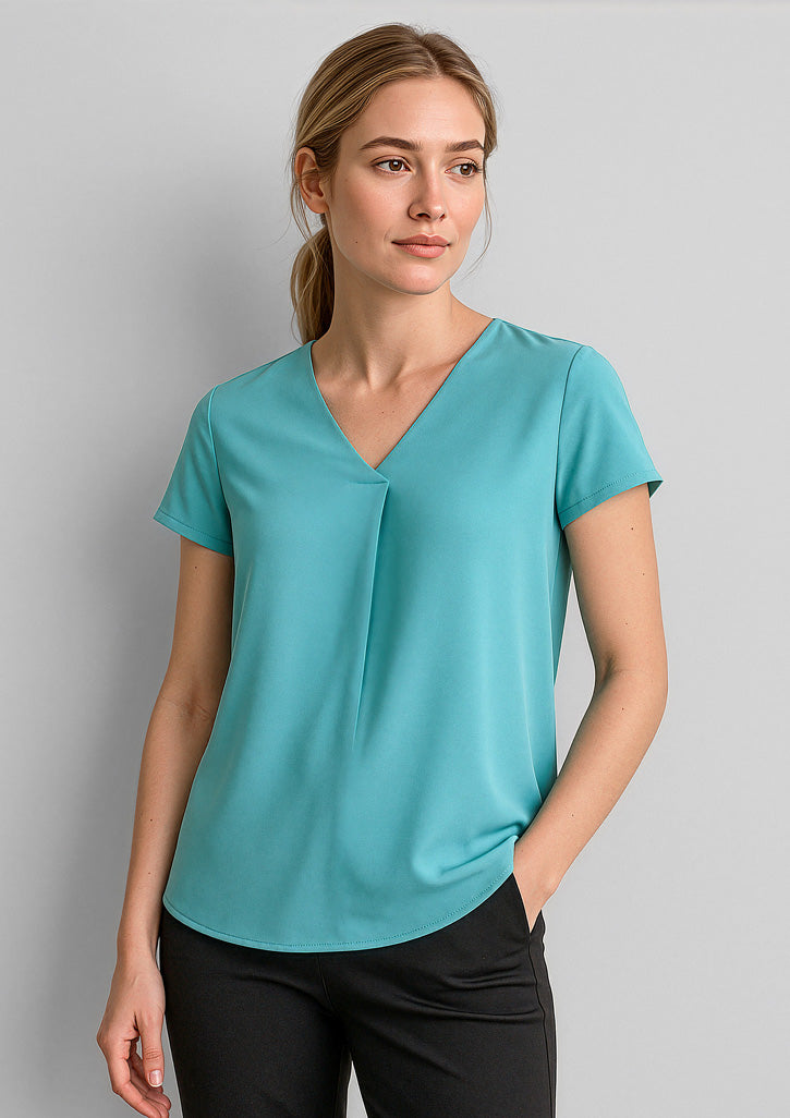 RB967LS - Womens Kayla V-Neck Pleat Blouse - UNBRANDED
