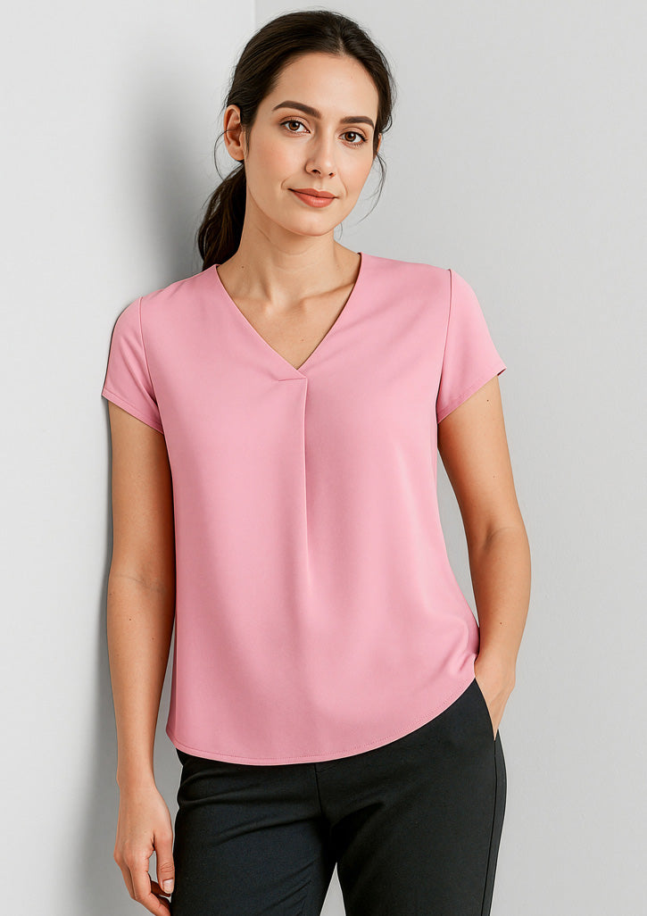 RB967LS - Womens Kayla V-Neck Pleat Blouse - UNBRANDED