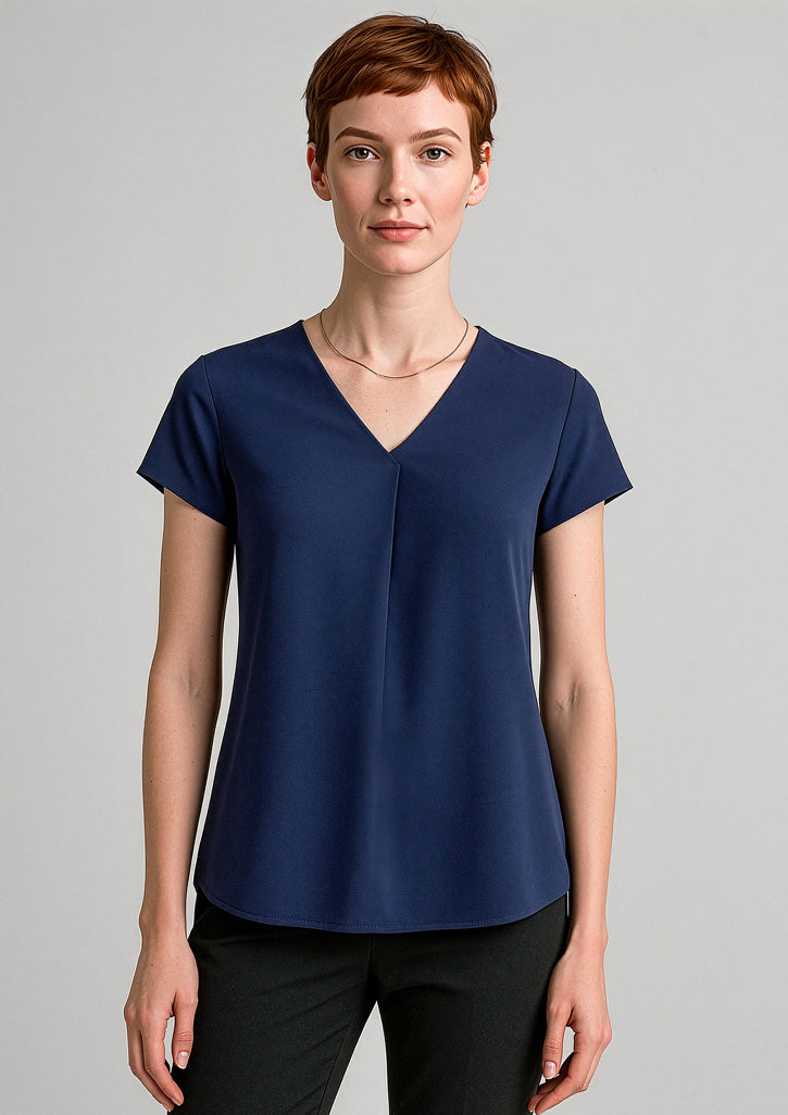 RB967LS - Womens Kayla V-Neck Pleat Blouse - UNBRANDED