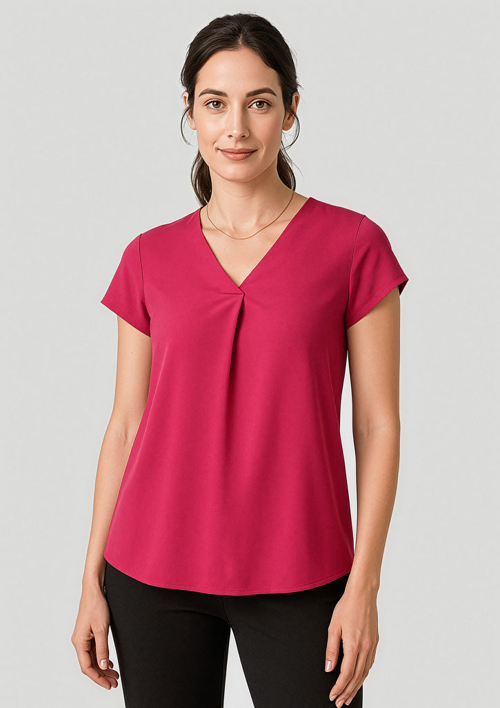 RB967LS - Womens Kayla V-Neck Pleat Blouse - UNBRANDED