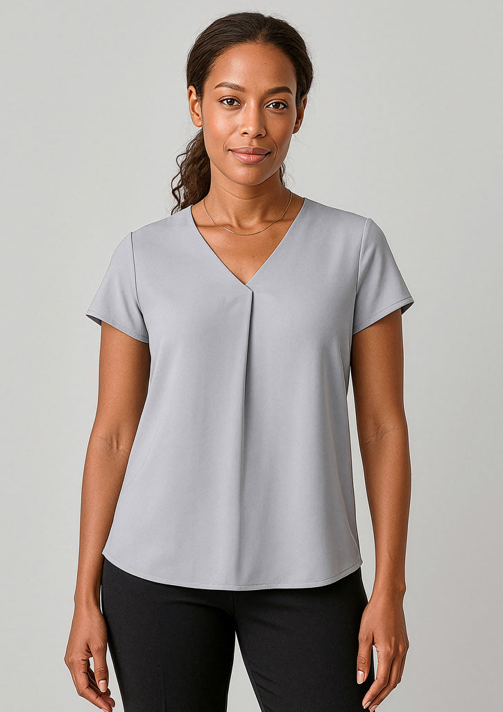 RB967LS - Womens Kayla V-Neck Pleat Blouse - UNBRANDED