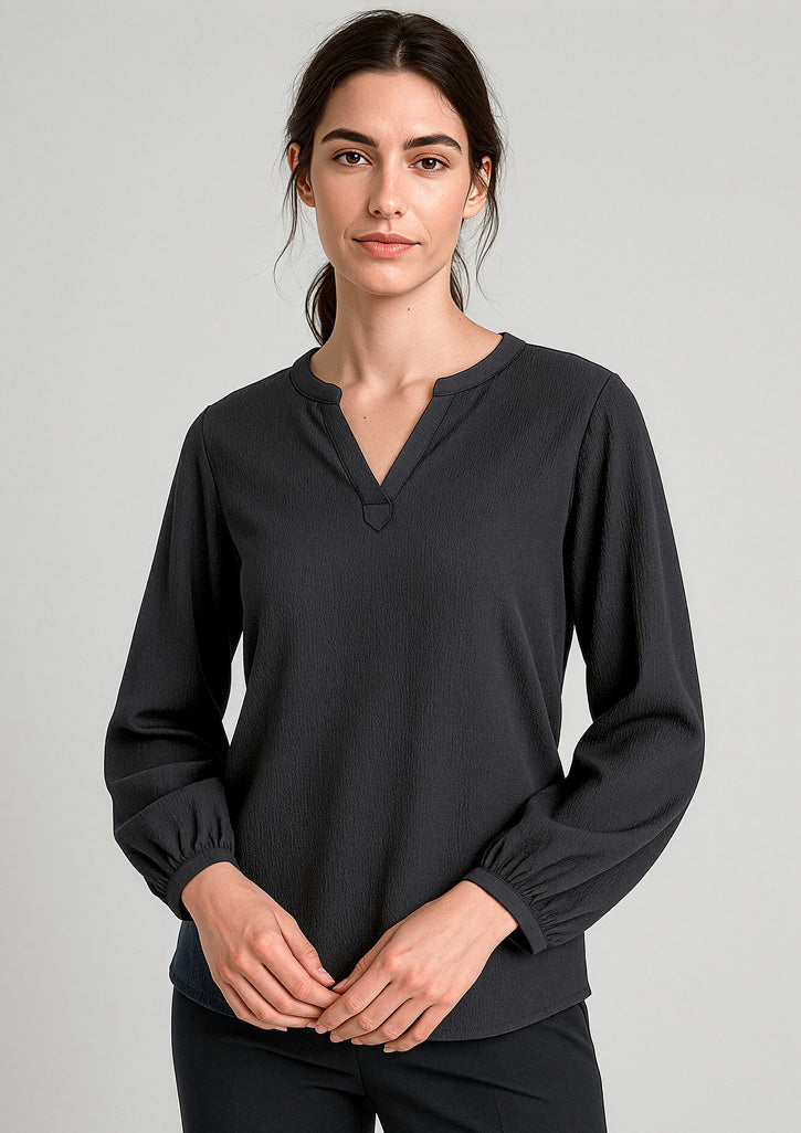 RU568LL - Womens Ruche Long Sleeve Blouse - UNBRANDED