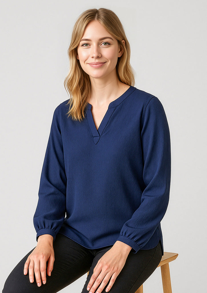RU568LL - Womens Ruche Long Sleeve Blouse - UNBRANDED