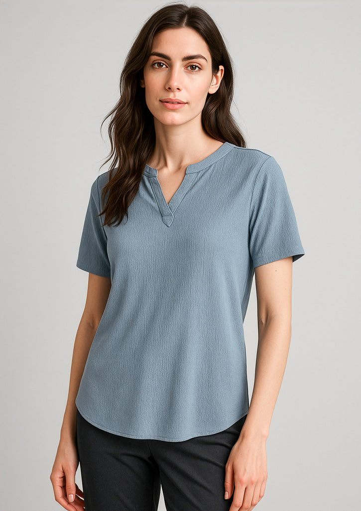 RU568LS - Womens Ruche Short Sleeve Blouse - UNBRANDED