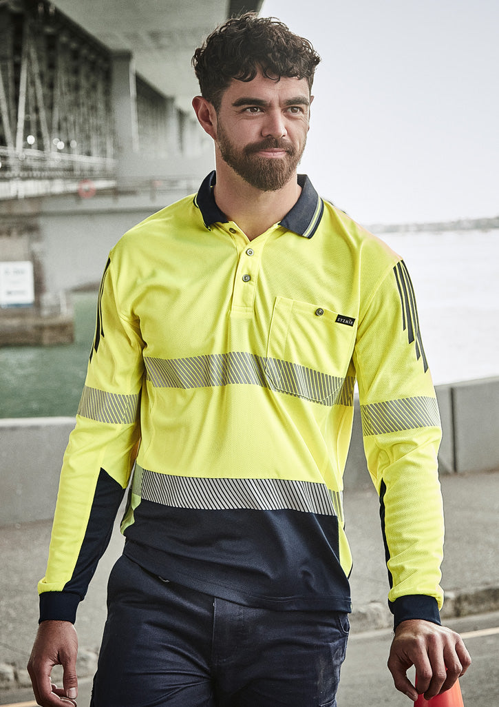 ZH550 - Mens Hi Vis Flux Segmented Tape Long Sleeve Polo - UNBRANDED