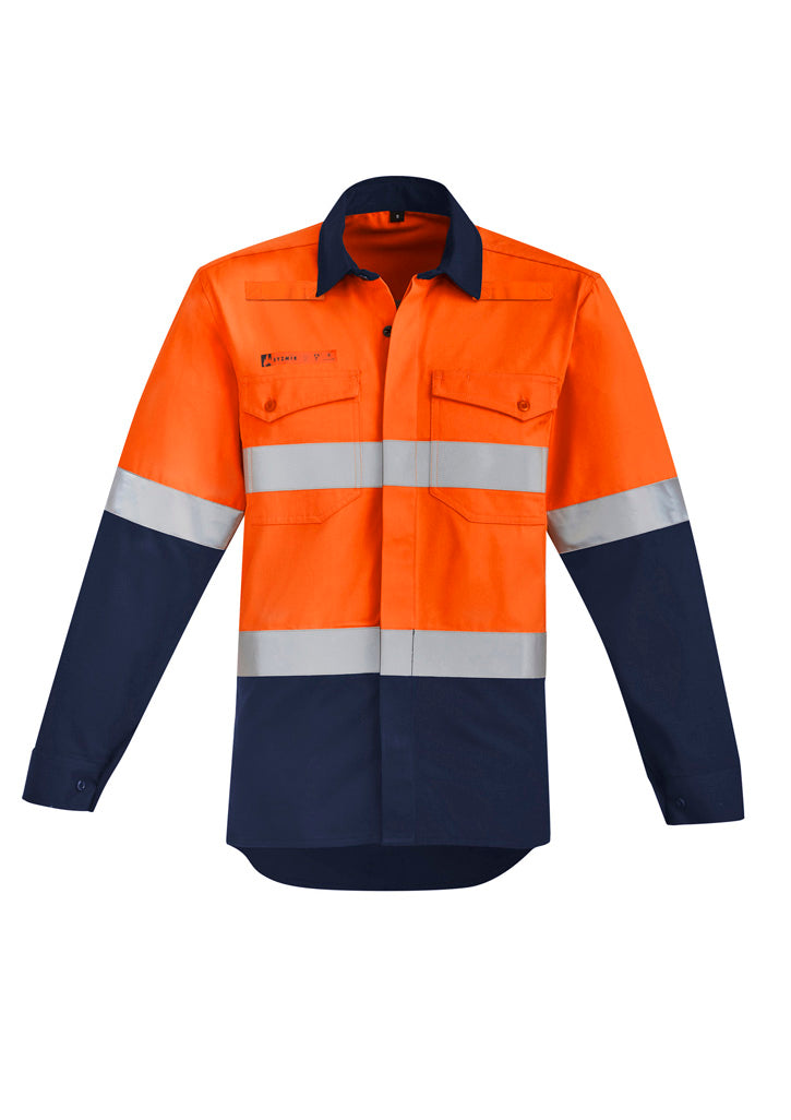 ZW140 - Mens Orange Flame Hi Vis Open Front Spliced Shirt - Hoop Taped - UNBRANDED