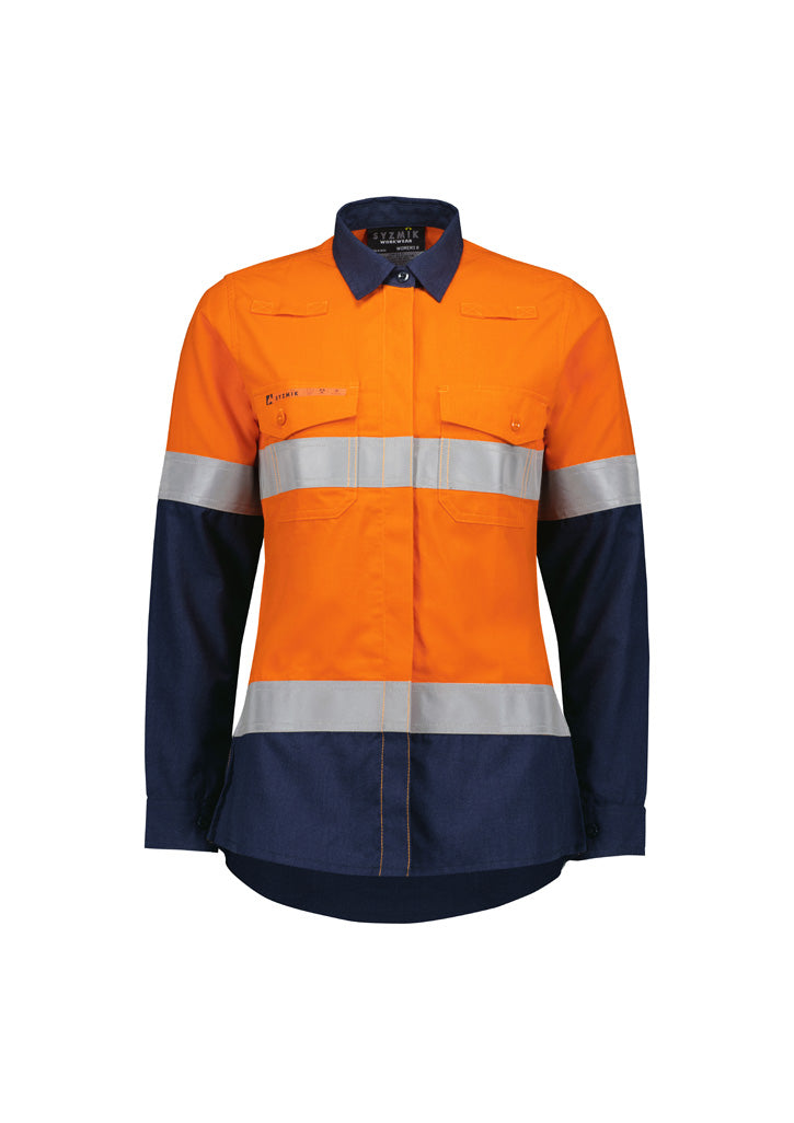 ZW170 - Womens Orange Flame Lightweight Ripstop Taped Shirt - UNBRANDED