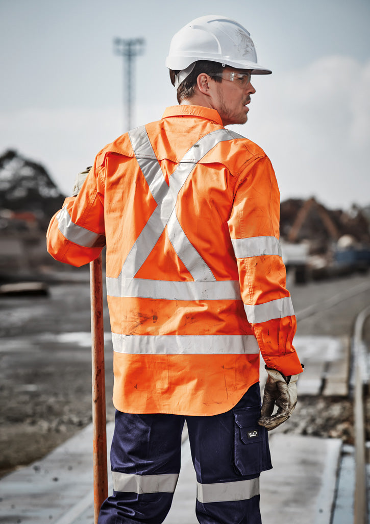 ZW690 - Mens Hi Vis X Back NSW Rail Taped Shirt - UNBRANDED